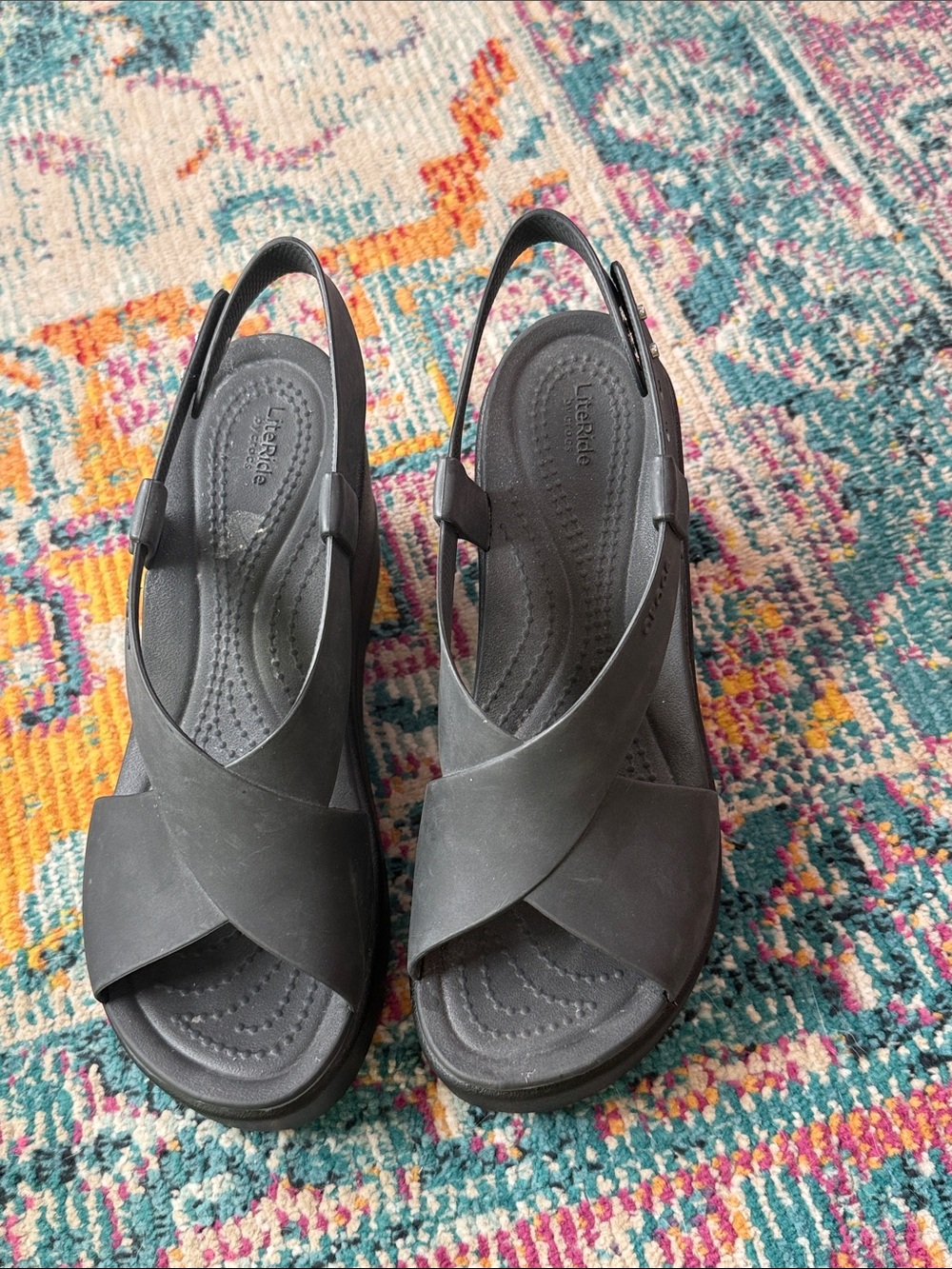 Crocs Brooklyn High Wedge Sandals in black,